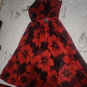 Elegant Red Floral Dress